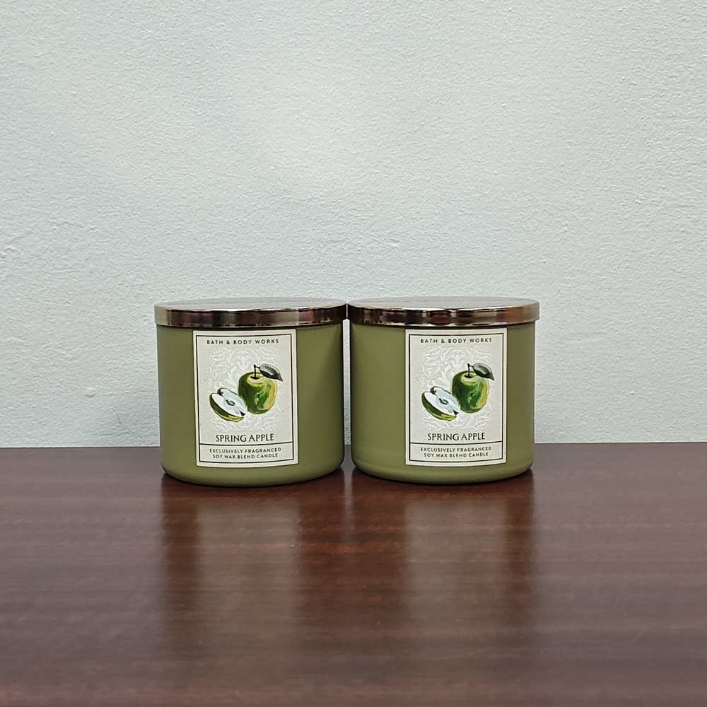 Bath & Body Works White Barn "SPRING APPLE" 3-Wick Candles - Set of 2